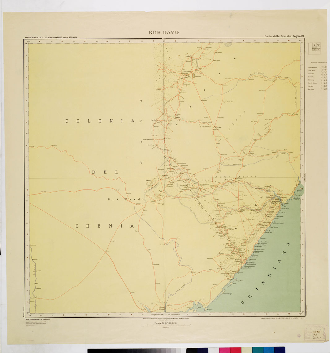 (N:3654) CARTA DELLA SOMALIA - Foglio 21 BUR GAVO (B0011209) Carte e stampe antiche: riproduzione a colori su carta (formato A1)