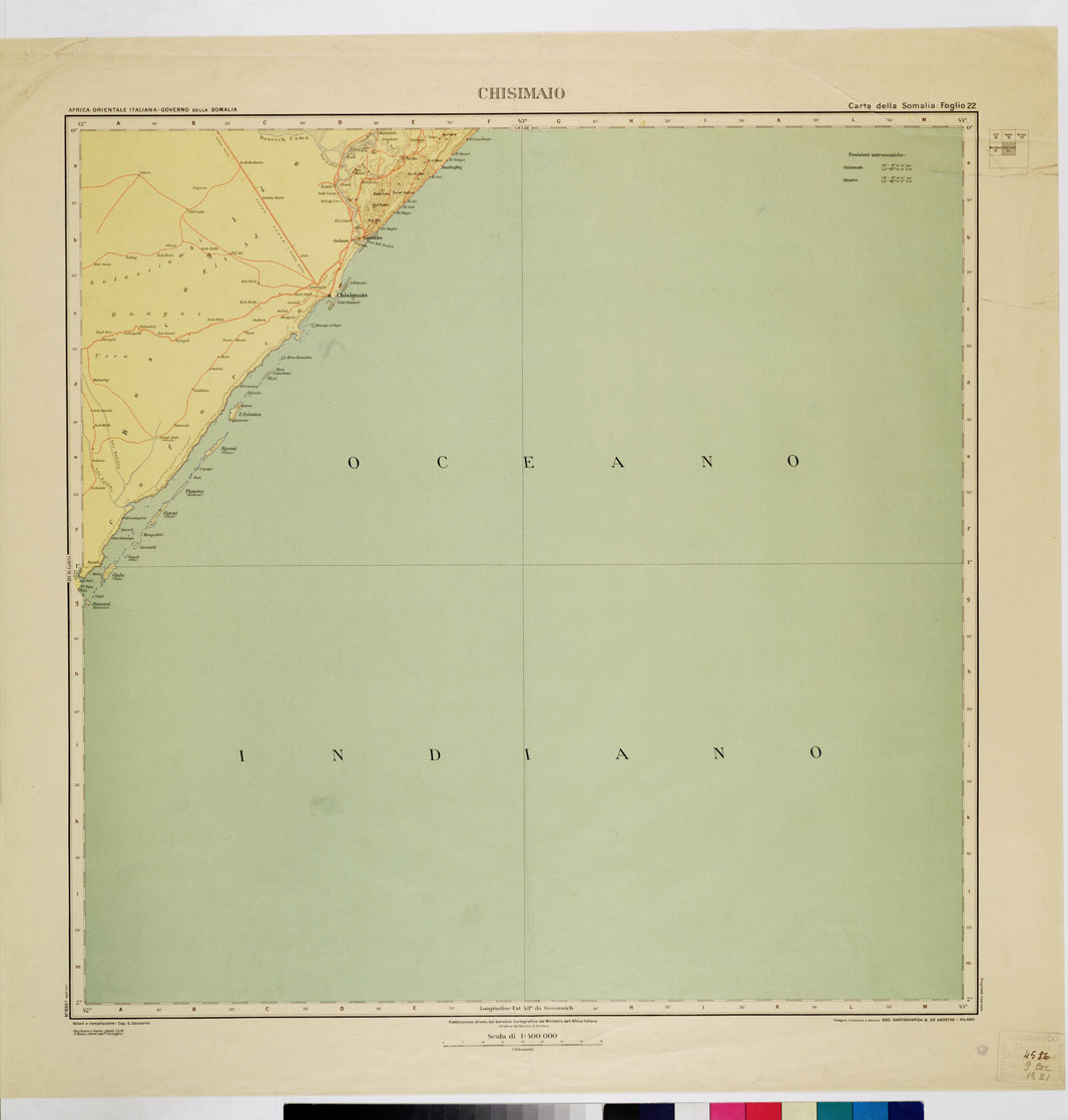 (N:3655) CARTA DELLA SOMALIA - Foglio 22 CHISIMAIO (B0011210) Carte e stampe antiche: riproduzione a colori su carta (formato A1)