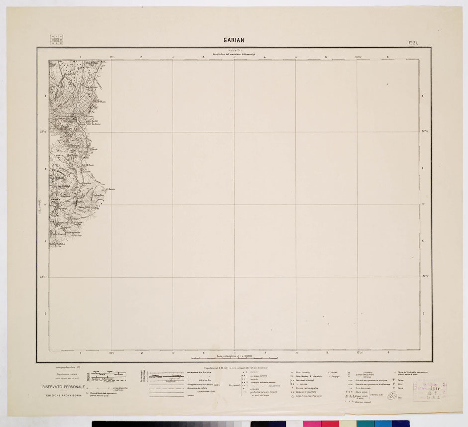 (N:7865) CARTA TOPOGRAFICA DELLA TRIPOLITANIA - GARIAN Foglio 21 (B0011227) Carte e stampe antiche: riproduzione a colori su carta (formato A1)