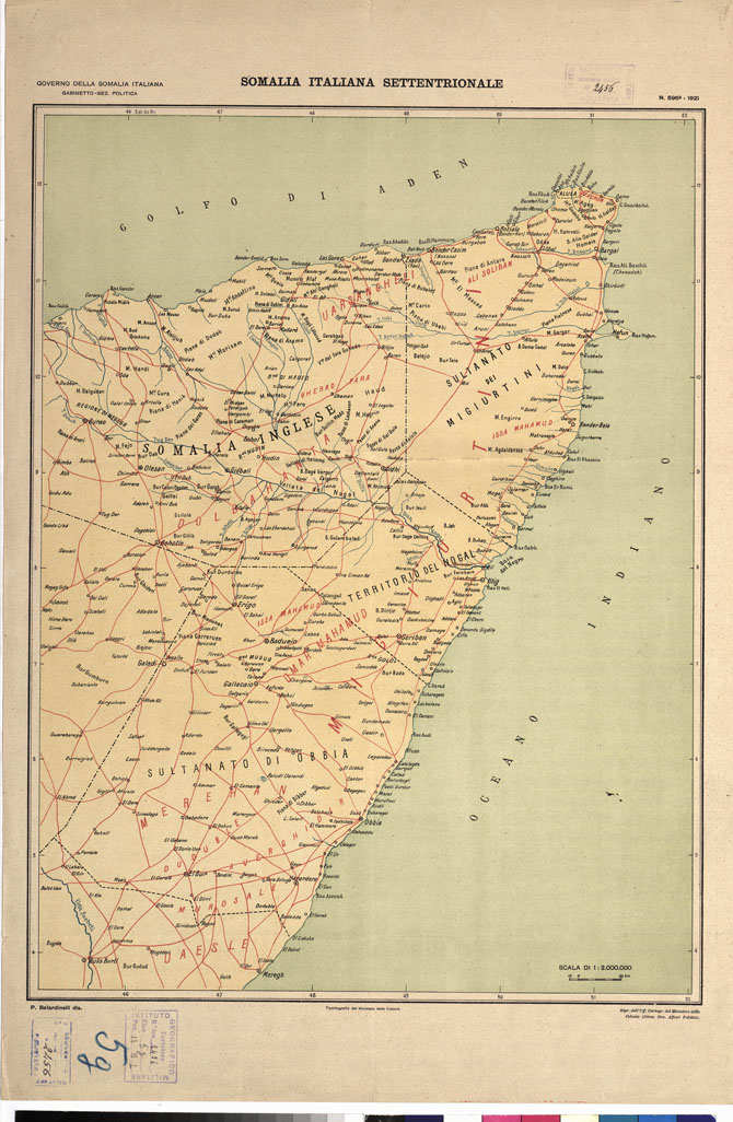 (N:3670) CARTA DELLA SOMALIA SETTENTRIONALE E MERIDIONALE - SOMALIA SETTENTRIONALE (B0011234) Carte e stampe antiche: riproduzione a colori su carta (formato A1)