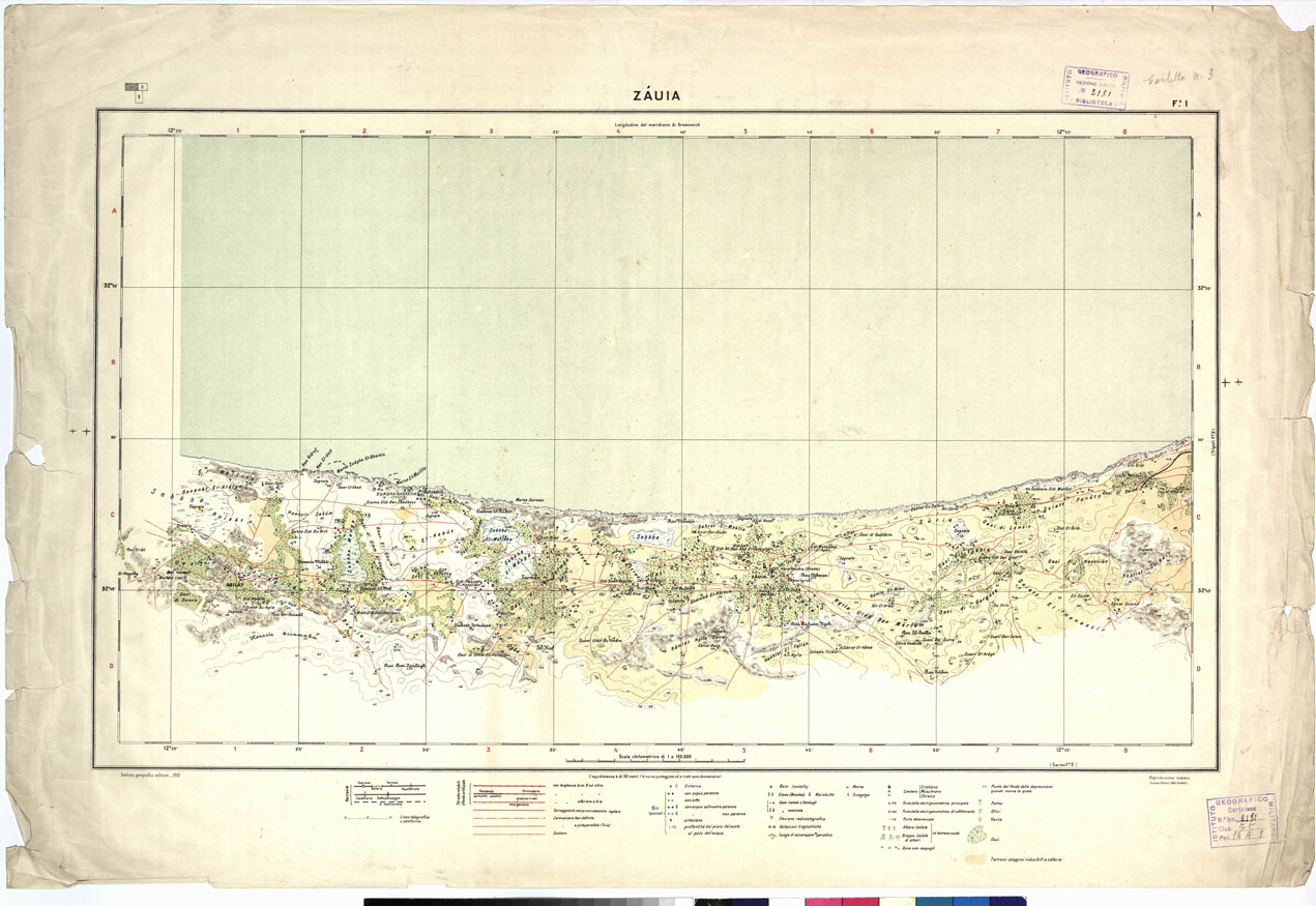 (N:3704) LIBIA AL 100 000.
Fogli 1, 2, 3 (ZAUIA, TRIPOLI, GARIAN)



 (B0011239) Carte e stampe antiche: riproduzione a colori su carta (formato A1)