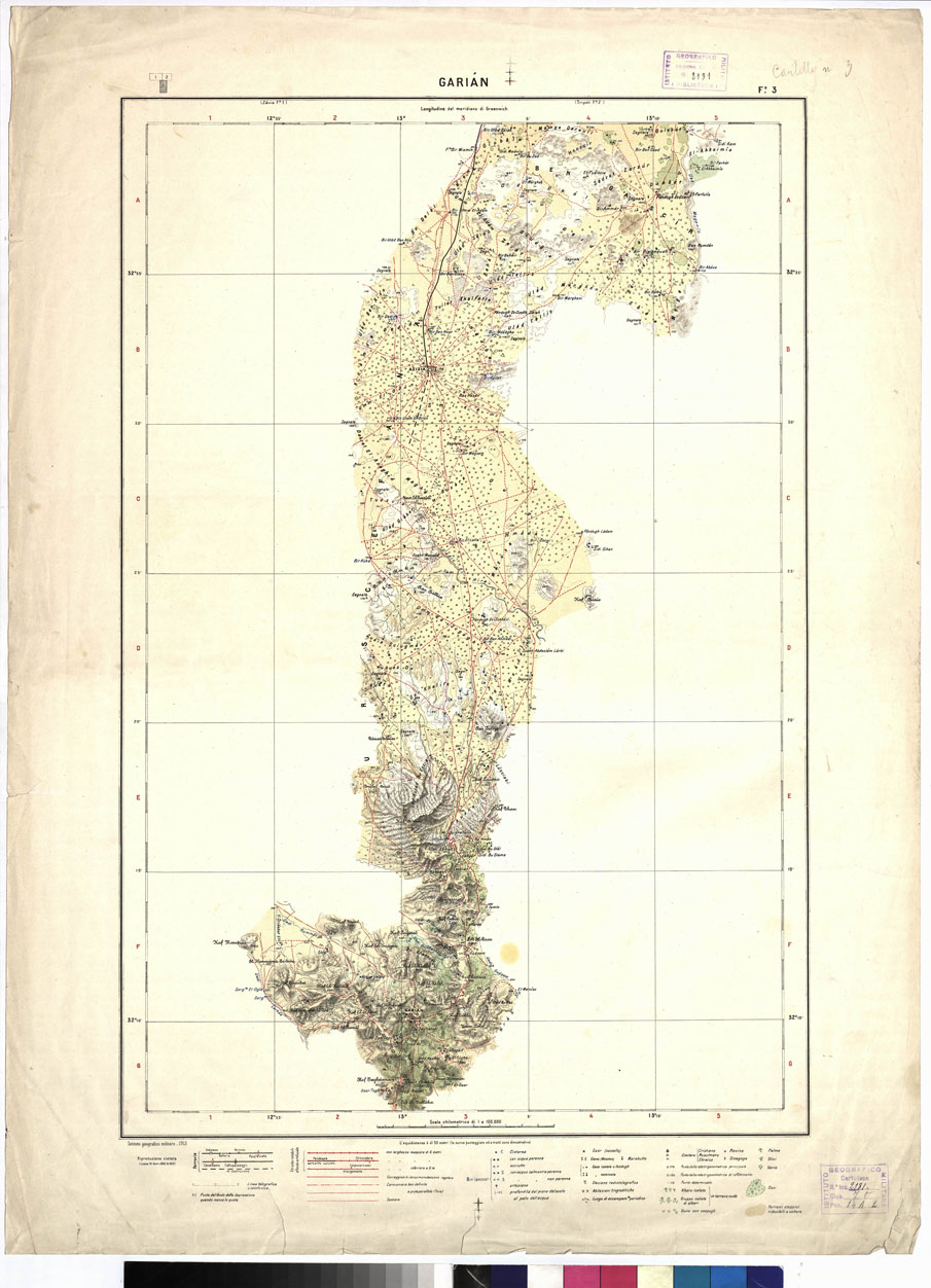 (N:3706) LIBIA AL 100 000.
Fogli 1, 2, 3 (ZAUIA, TRIPOLI, GARIAN) (B0011241) Carte e stampe antiche: riproduzione a colori su carta (formato A1)