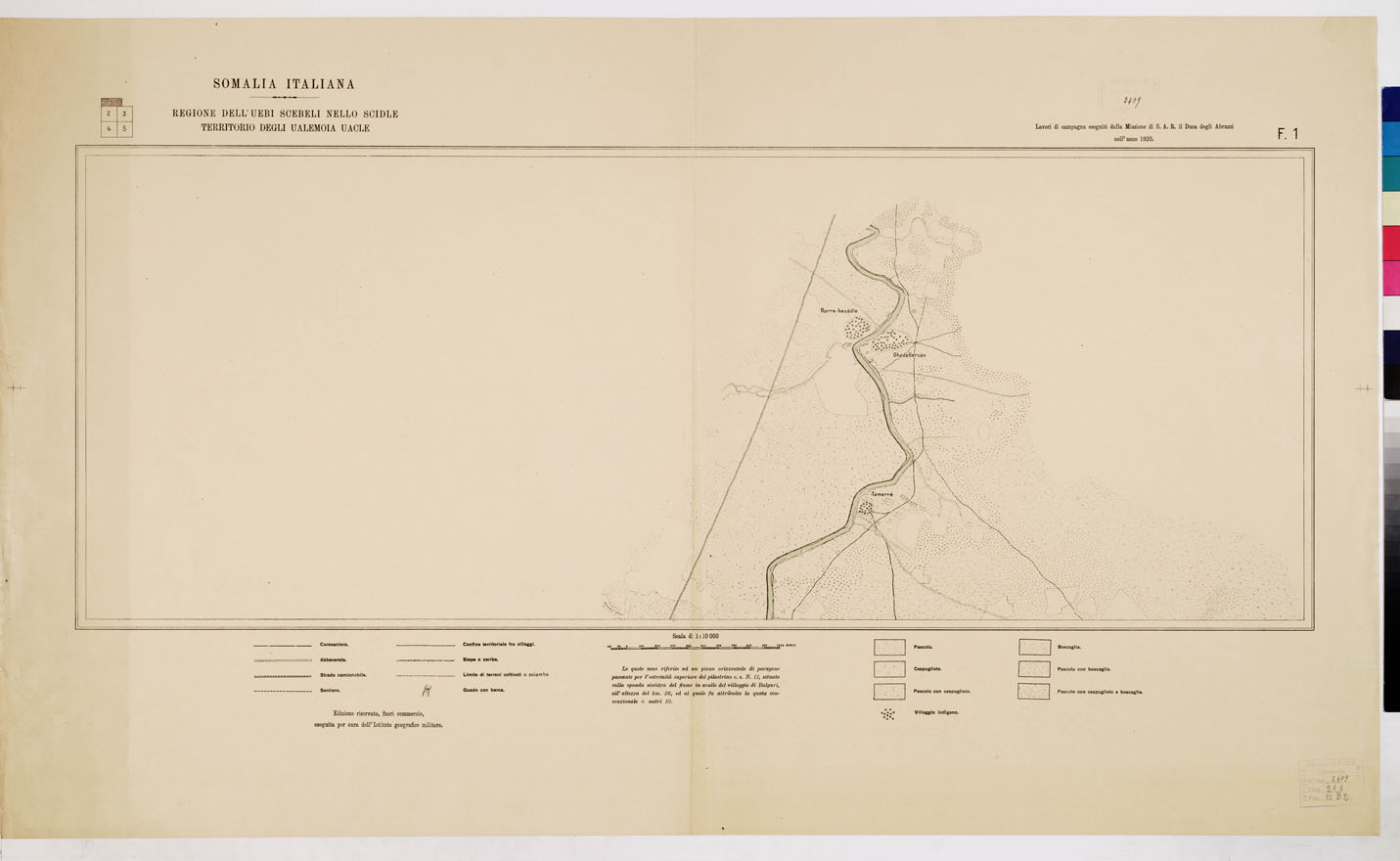 (N:14646) SOMALIA ITALIANA. REGIONE DELL'UEBI SCEBELI NELLO SCIDLE, TERRITORIO DEGLI UALEMOIA UACLE - Foglio 1 (B0011249) Carte e stampe antiche: riproduzione a colori su carta (formato A1)