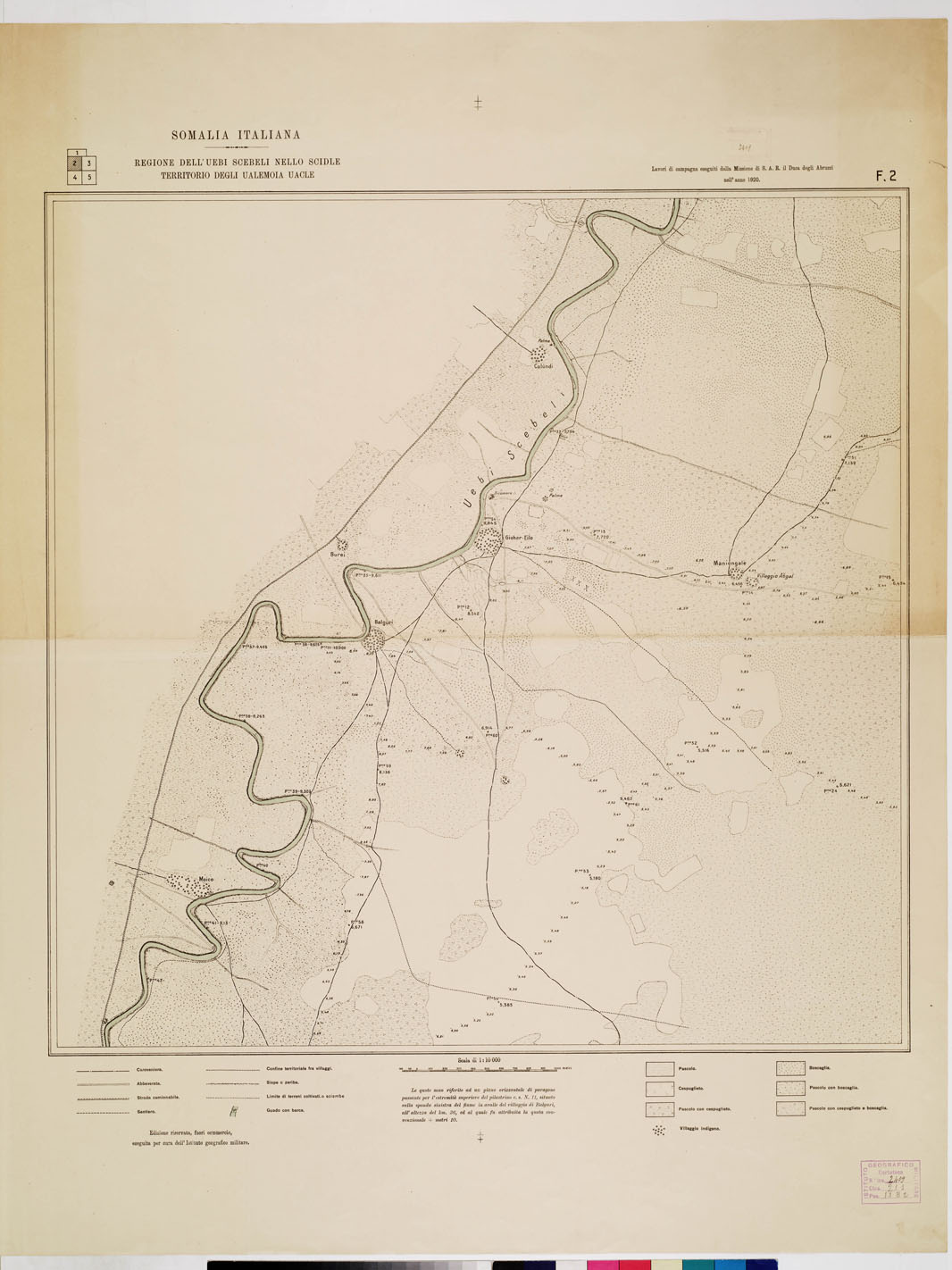 (N:14647) SOMALIA ITALIANA. REGIONE DELL'UEBI SCEBELI NELLO SCIDLE, TERRITORIO DEGLI UALEMOIA UACLE - Foglio 2 (B0011250) Carte e stampe antiche: riproduzione a colori su carta (formato A1)