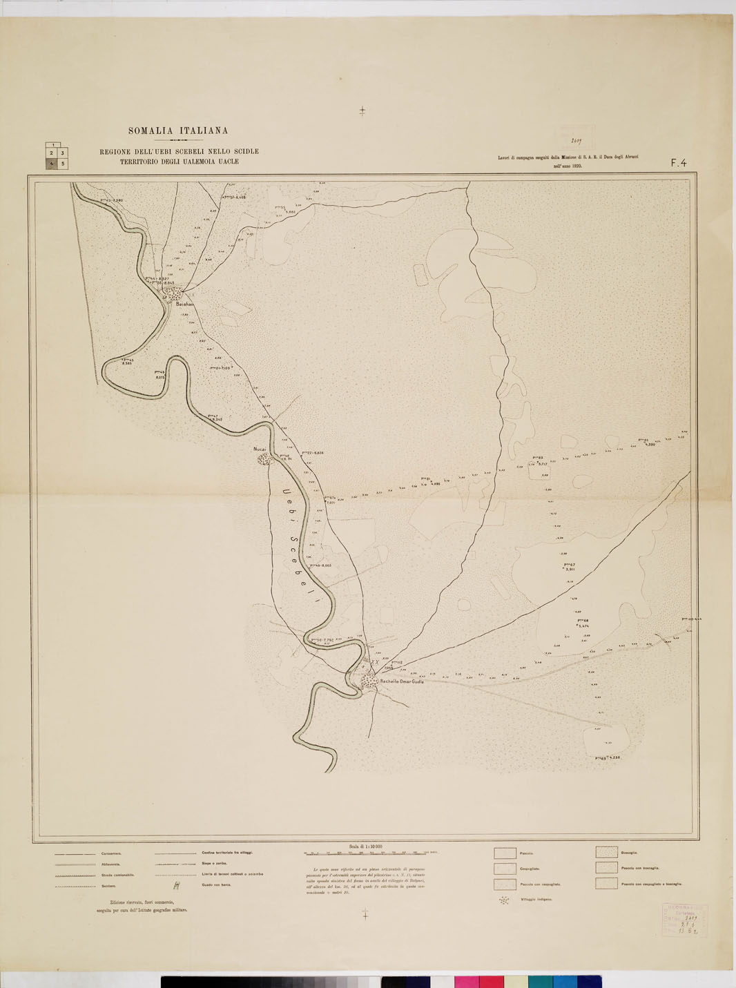 (N:14649) SOMALIA ITALIANA. REGIONE DELL'UEBI SCEBELI NELLO SCIDLE, TERRITORIO DEGLI UALEMOIA UACLE - Foglio 4 (B0011252) Carte e stampe antiche: riproduzione a colori su carta (formato A1)