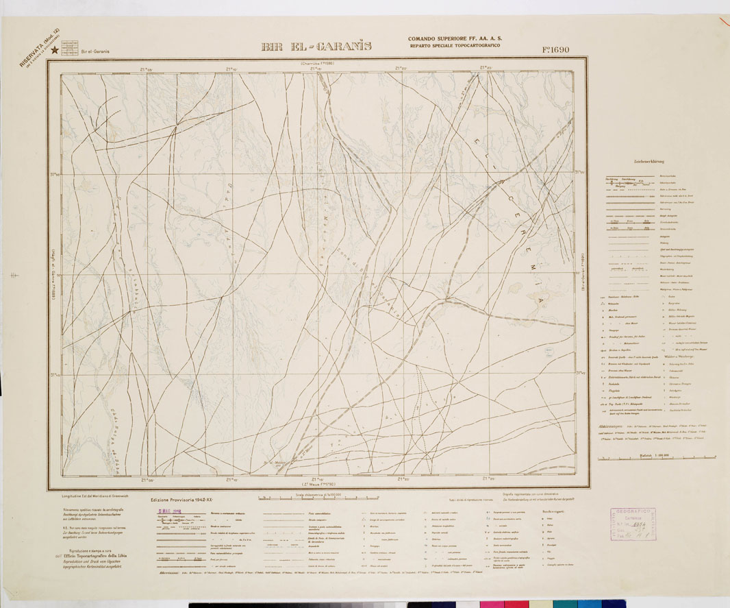 (N:7644) CARTA TOPOGRAFICA DELLA LIBIA - BIR EL-GARANIS Foglio 1690 (B0011325) Carte e stampe antiche: riproduzione a colori su carta (formato A1)