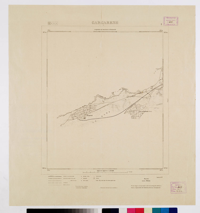 (N:9823) TRIPOLI E DINTORNI - Foglio 1 GARGARESH (B0011338) Carte e stampe antiche: riproduzione a colori su carta (formato A1)
