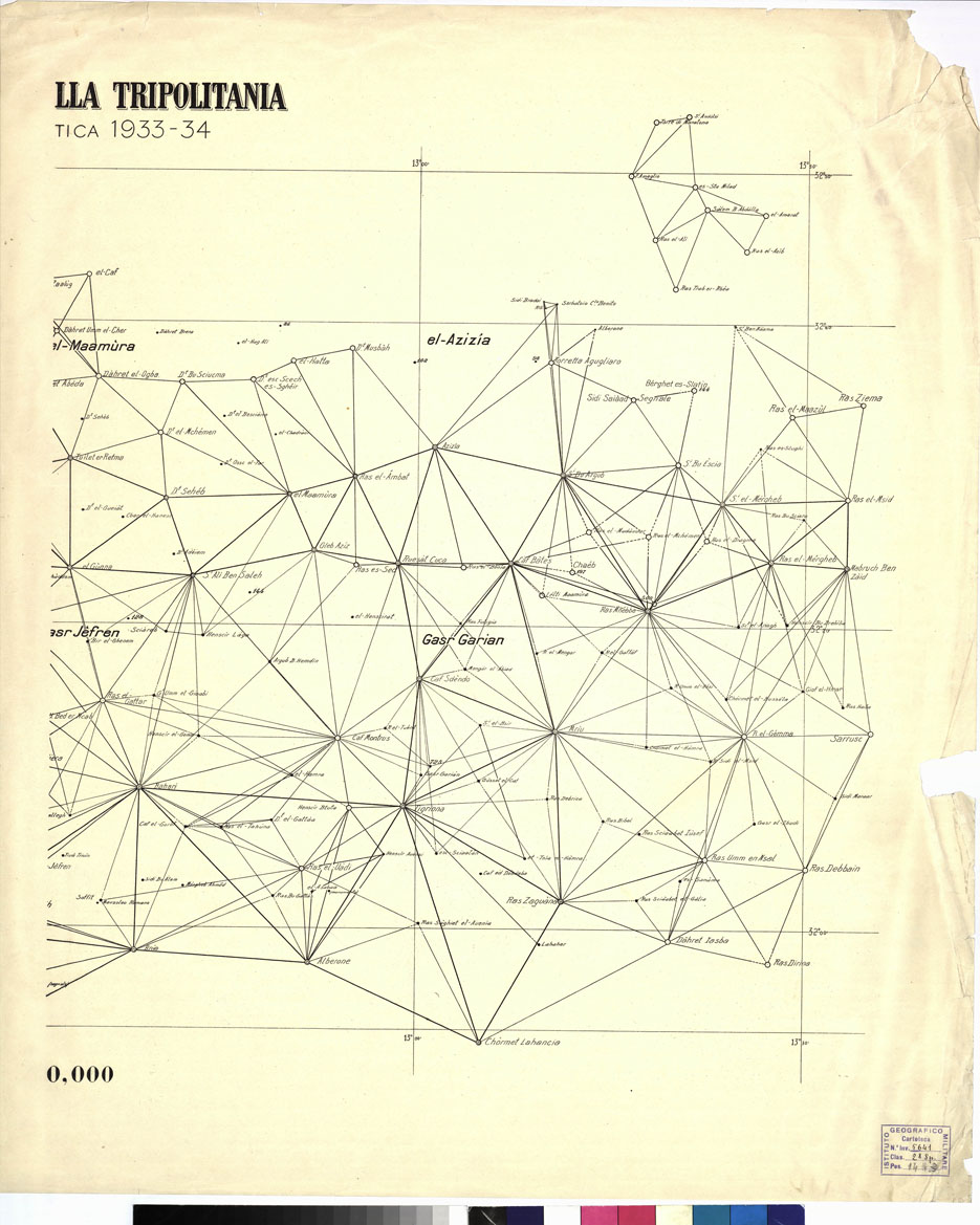 (N:10365) TRIANGOLAZIONE DELLA TRIPOLITANIA - CAMPAGNA GEODETICA 1933-34 - Foglio 4 (B0011392) Carte e stampe antiche: riproduzione a colori su carta (formato A1)