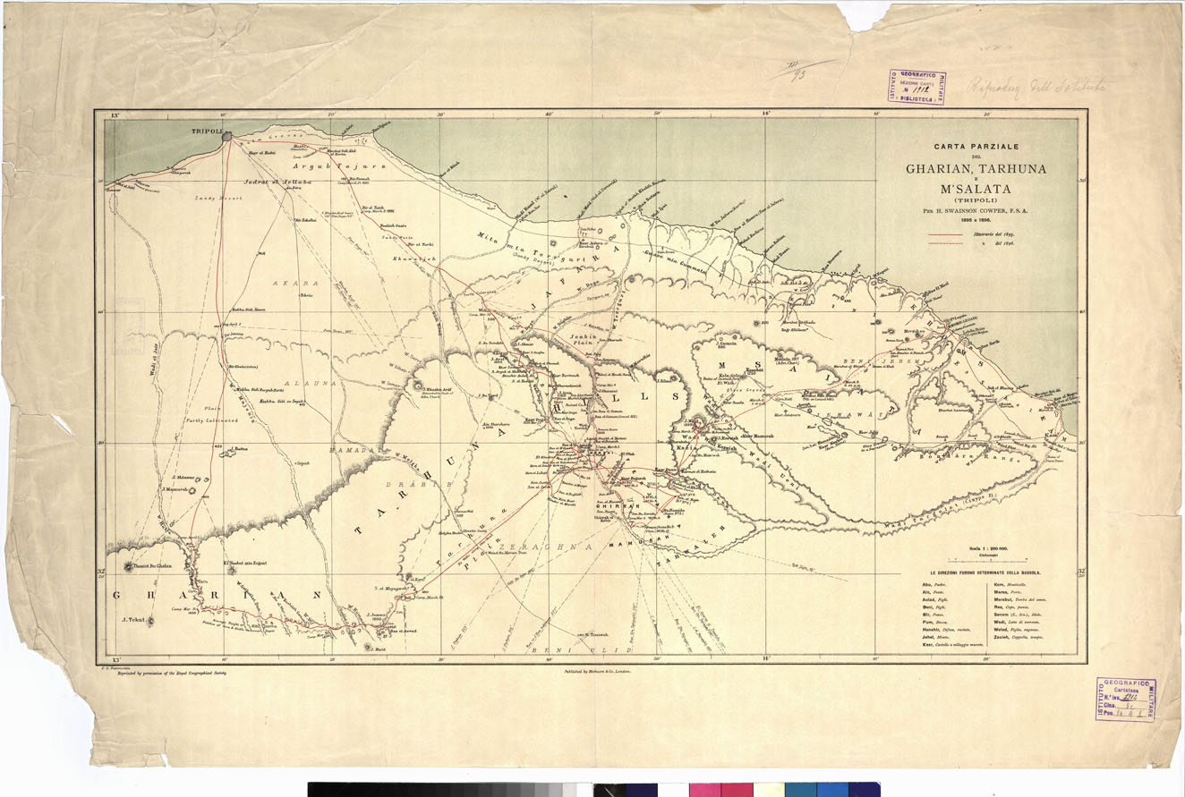 (N:5789) CARTA PARZIALE DELLA TRIPOLITANIA GHARIAN - TARHUNA E M'SALATA - TRIPOLI (B0011395) Carte e stampe antiche: riproduzione a colori su carta (formato A1)