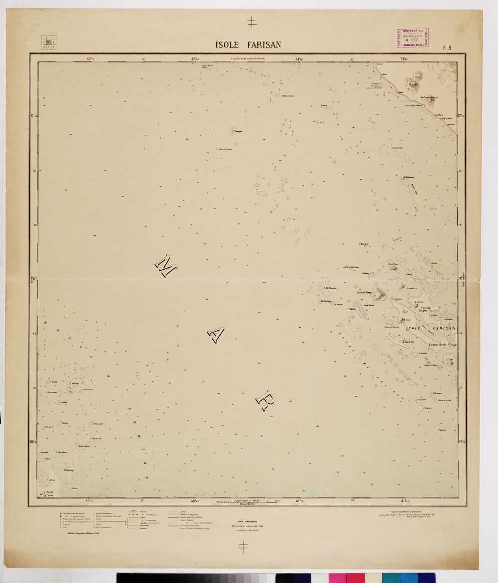 (N:4185) CARTA DIMOSTRATIVA DELLA COLONIA ERITREA E REGIONI ADIACENTI - Foglio 3 ISOLE FARISAN (B0011415) Carte e stampe antiche: riproduzione a colori su carta (formato A1)