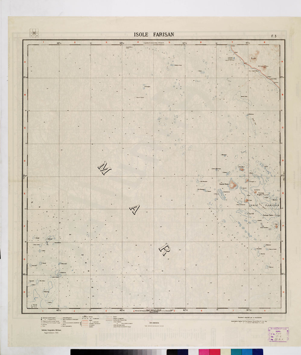 (N:4186) CARTA DIMOSTRATIVA DELLA COLONIA ERITREA E REGIONI ADIACENTI - Foglio 3 ISOLE FARISAN (B0011416) Carte e stampe antiche: riproduzione a colori su carta (formato A1)
