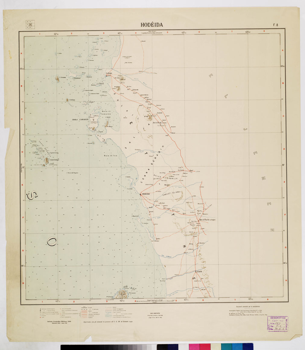 (N:4203) CARTA DIMOSTRATIVA DELLA COLONIA ERITREA E REGIONI ADIACENTI - Foglio 8 HODEIDA (B0011433) Carte e stampe antiche: riproduzione a colori su carta (formato A1)