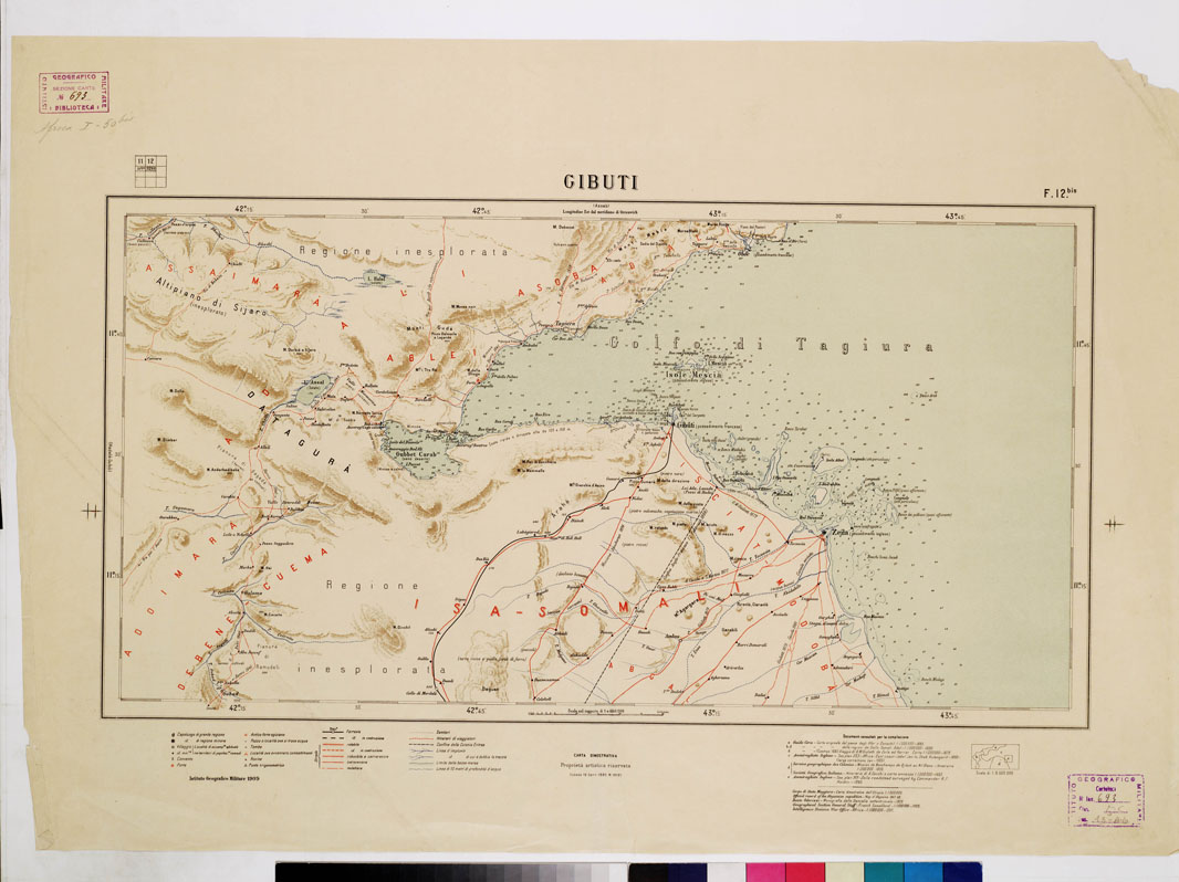 (N:4179) CARTA DIMOSTRATIVA DELLA COLONIA ERITREA E REGIONI ADIACENTI - Foglio 12 BIS GIBUTI (B0011449) Carte e stampe antiche: riproduzione a colori su carta (formato A1)