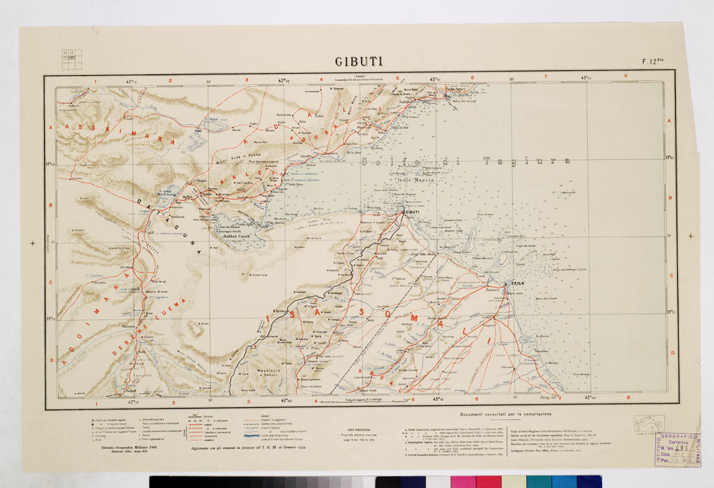 (N:4180) CARTA DIMOSTRATIVA DELLA COLONIA ERITREA E REGIONI ADIACENTI - Foglio 12 BIS GIBUTI (B0011450) Carte e stampe antiche: riproduzione a colori su carta (formato A1)