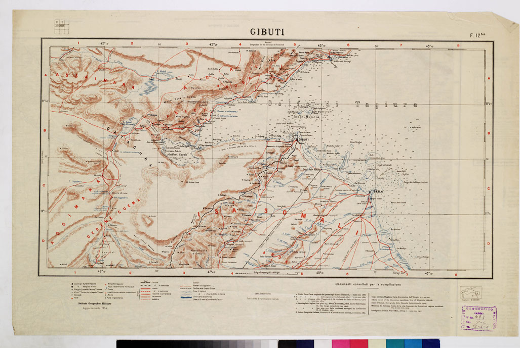 (N:4181) CARTA DIMOSTRATIVA DELLA COLONIA ERITREA E REGIONI ADIACENTI - Foglio 12 BIS GIBUTI (B0011451) Carte e stampe antiche: riproduzione a colori su carta (formato A1)