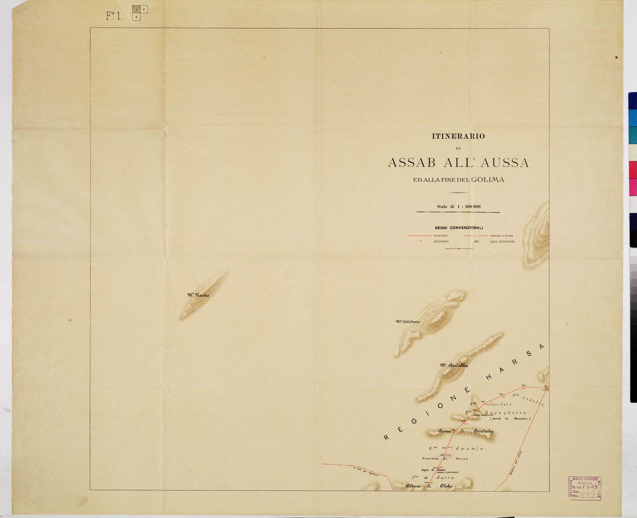 (N:11041) ITINERARIO DA ASSAB ALL'AUSSA - Foglio 1 (B0011457) Carte e stampe antiche: riproduzione a colori su carta (formato A1)