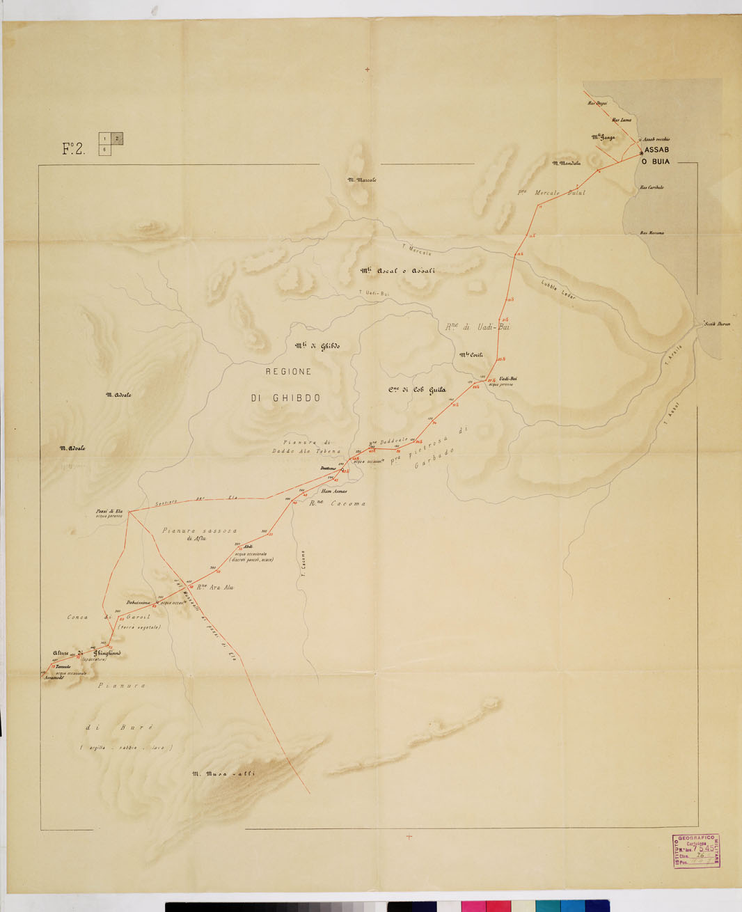 (N:11044) ITINERARIO DA ASSAB ALL'AUSSA - Foglio 2 (B0011458) Carte e stampe antiche: riproduzione a colori su carta (formato A1)