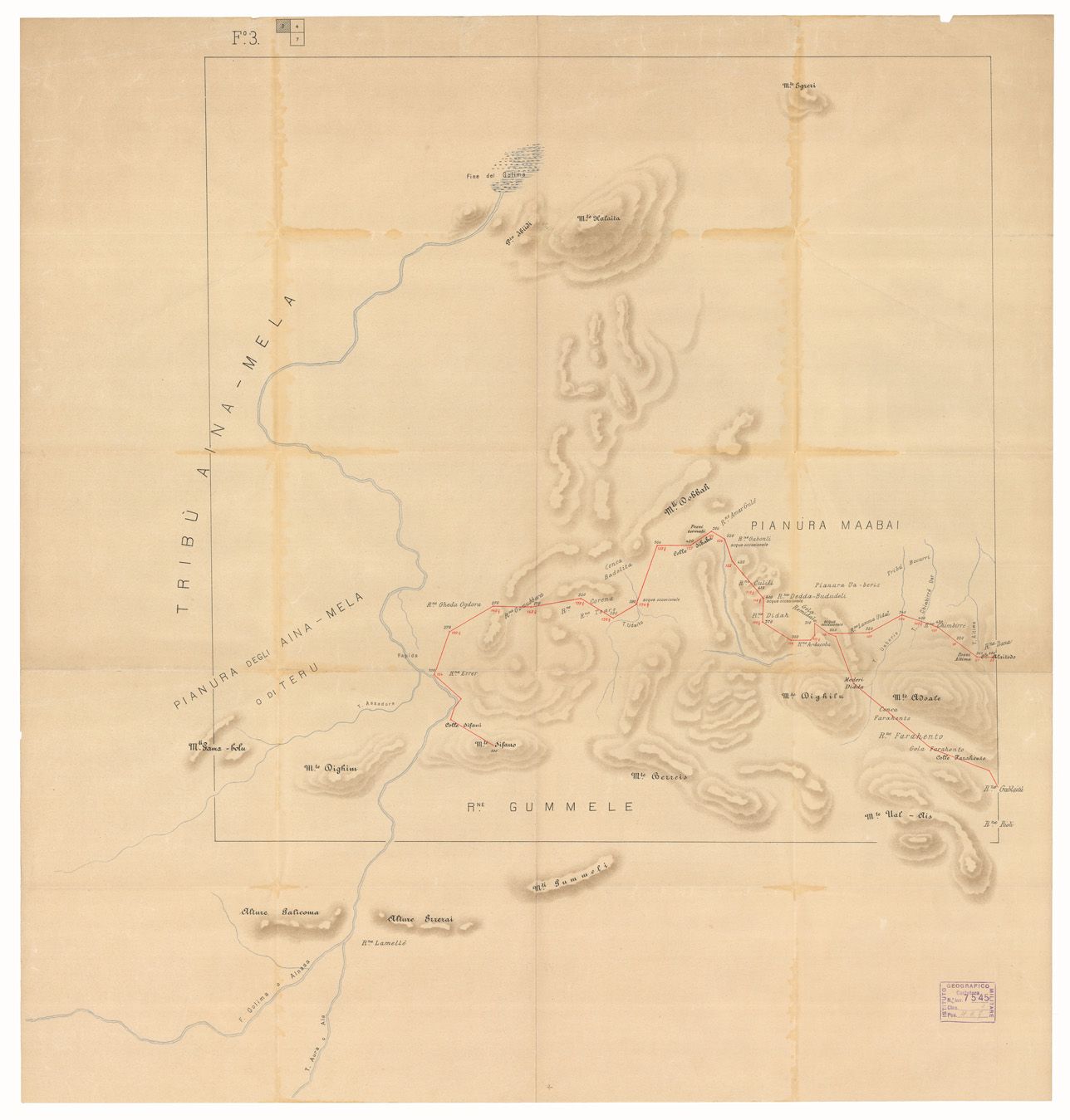 (N:11045) ITINERARIO DA ASSAB ALL'AUSSA - Foglio 3 (B0011459) Carte e stampe antiche: riproduzione a colori su carta (formato A1)