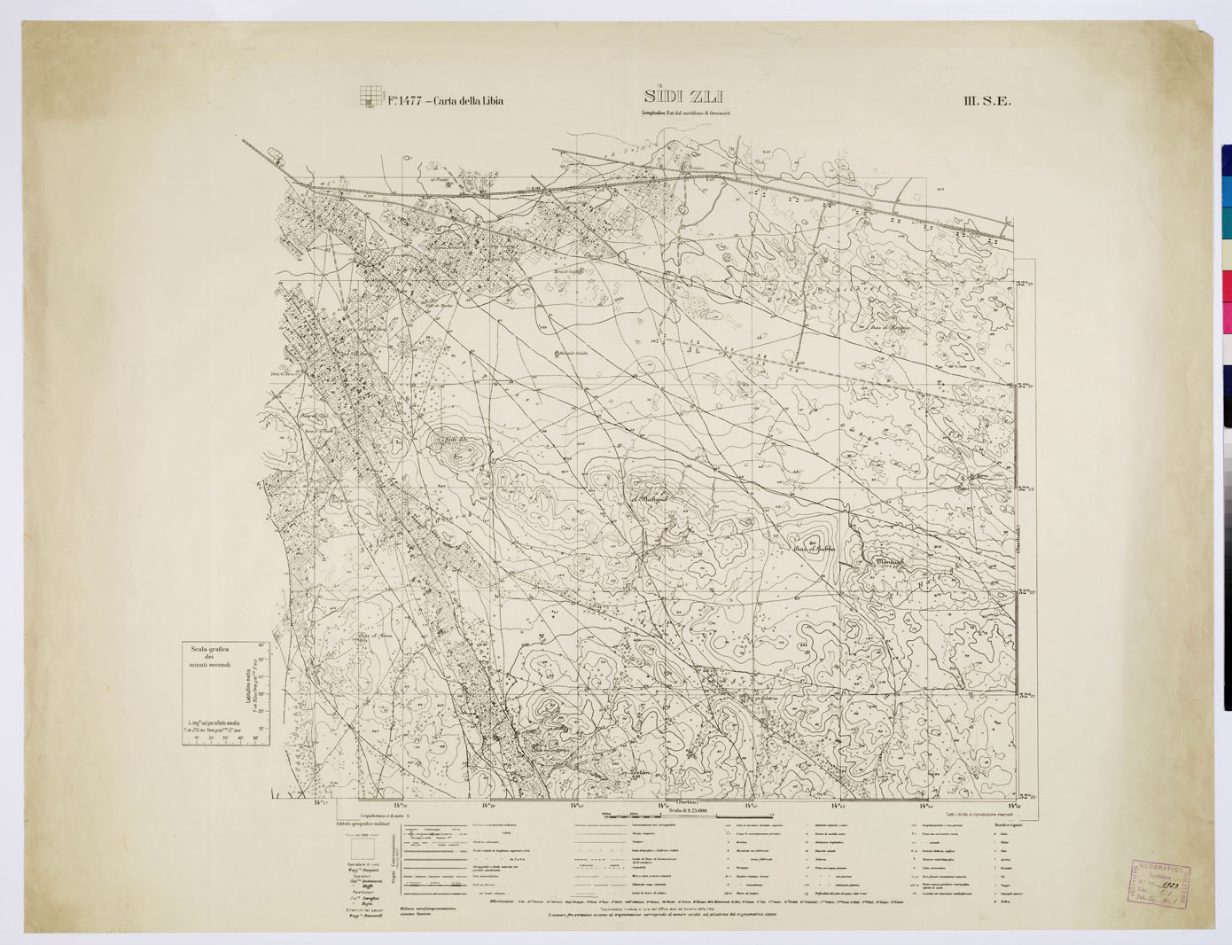 (N:3679) CARTA DELLA TRIPOLITANIA (CARTA DELLA LIBIA) - Foglio 1477 SIDI ZLI III.S.E. (B0011488) Carte e stampe antiche: riproduzione a colori su carta (formato A1)