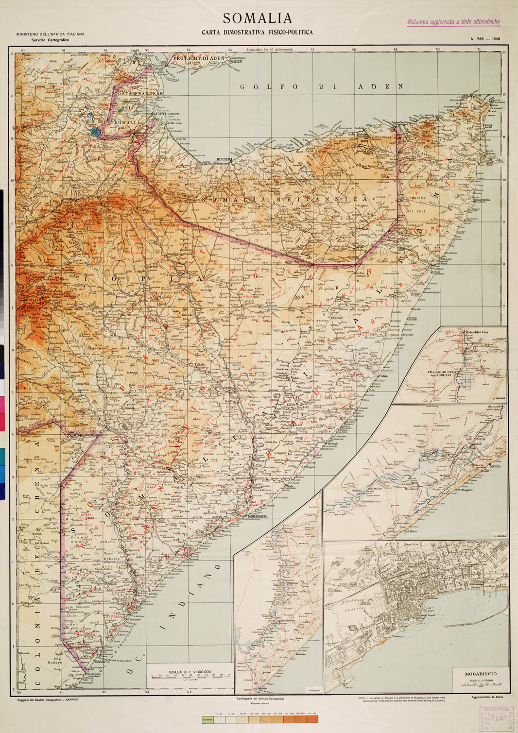 (N:15956) SOMALIA - CARTA DIMOSTRATIVA FISICO POLITICA (B0011496) Carte e stampe antiche: riproduzione a colori su carta (formato A1)