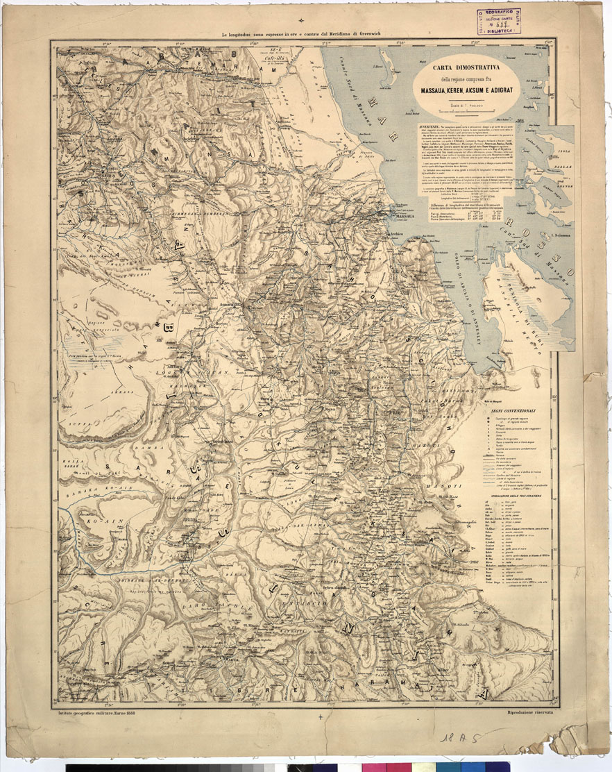 (N:4454) CARTA DIMOSTRATIVA DELLA REGIONE COMPRESA FRA MASSAUA KEREN AKSUM E ADIGRAT (B0011497) Carte e stampe antiche: riproduzione a colori su carta (formato A1)