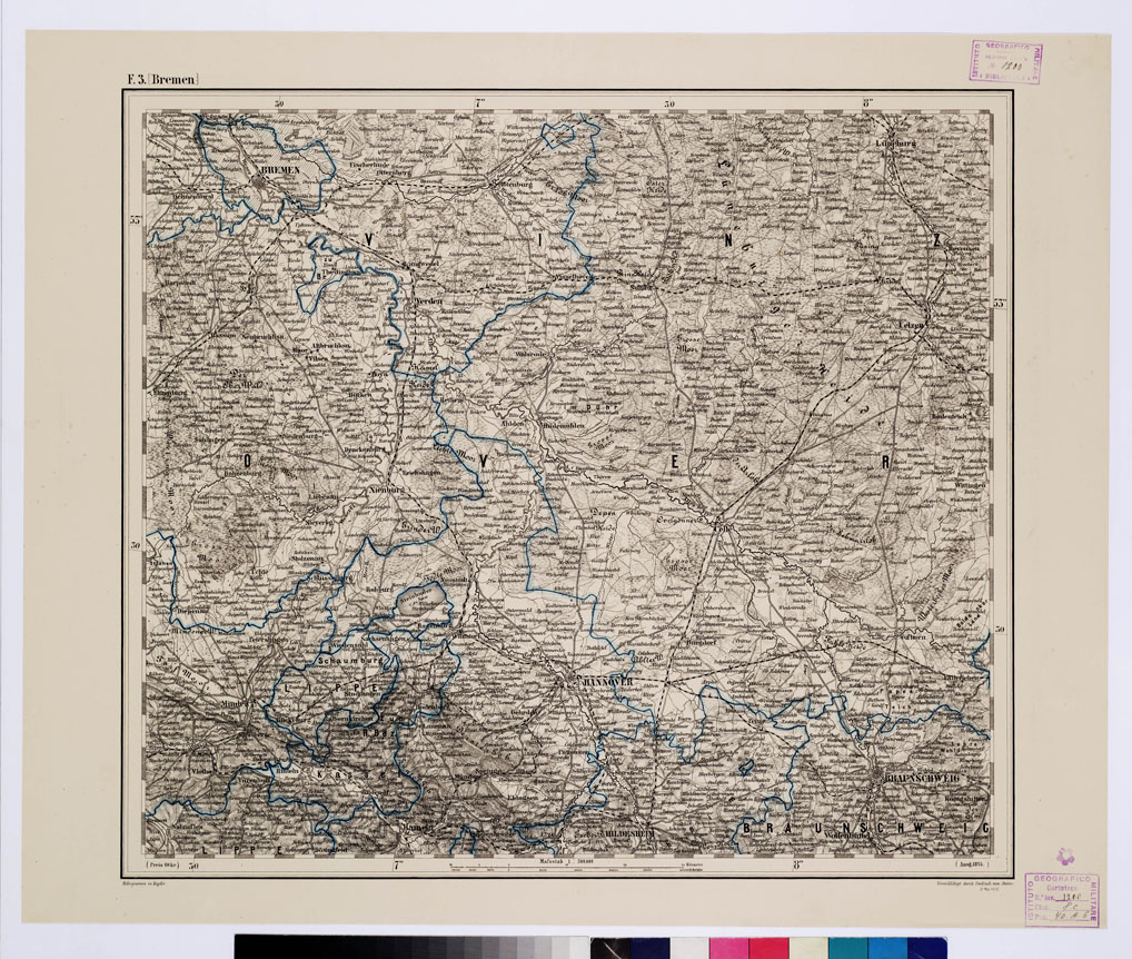(N:10223) GENERAL KARTE VON CENTRAL EUROPA - F 3 (BREMEN) (B0011565) Carte e stampe antiche: riproduzione a colori su carta (formato A1)