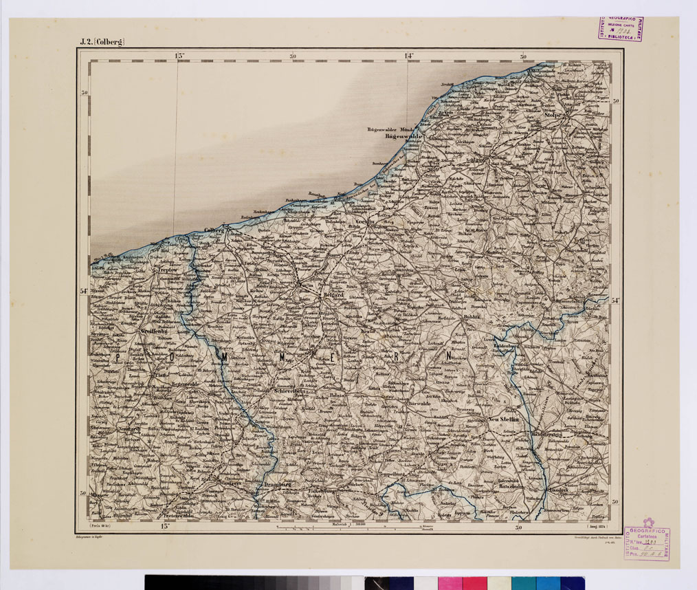 (N:10259) GENERAL KARTE VON CENTRAL EUROPA - J 2 (COLBERG) (B0011600) Carte e stampe antiche: riproduzione a colori su carta (formato A1)