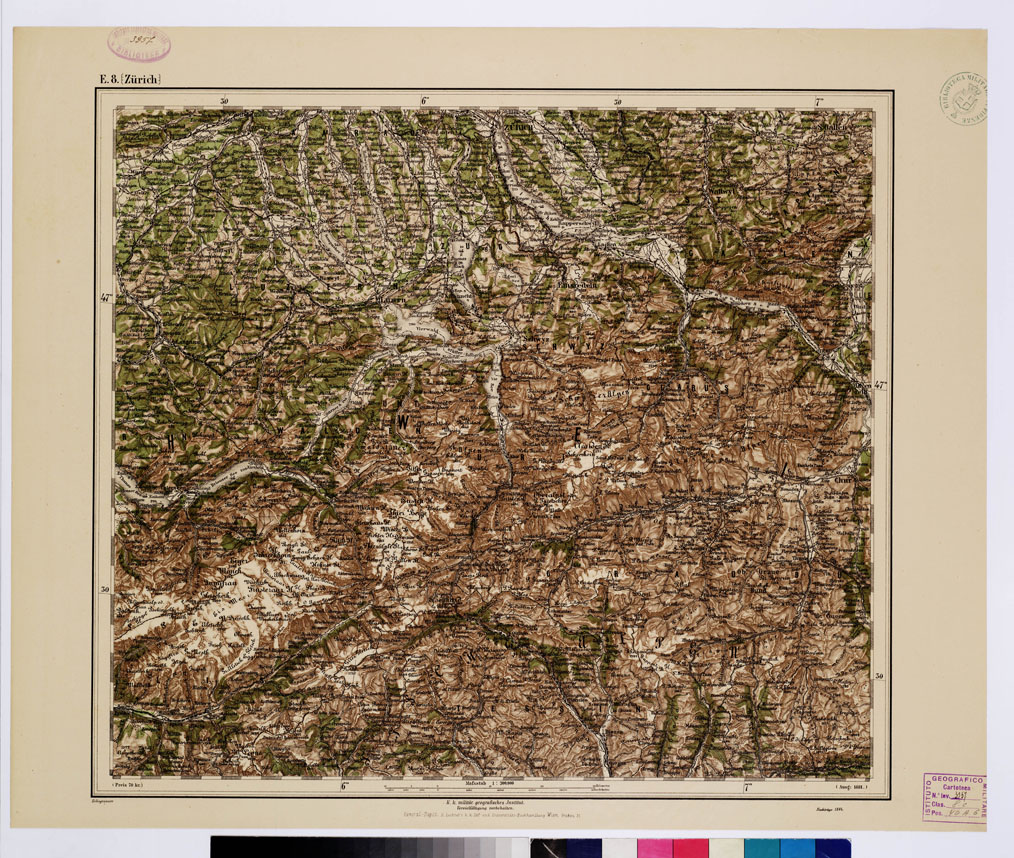 (N:10025) GENERAL KARTE VON CENTRAL EUROPA - E 8 (ZURICH) (B0011755) Carte e stampe antiche: riproduzione a colori su carta (formato A1)