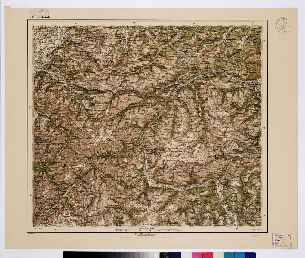 (N:10037) GENERAL KARTE VON CENTRAL EUROPA - F 8 (INNSBRUCK) (B0011767) Carte e stampe antiche: riproduzione a colori su carta (formato A1)