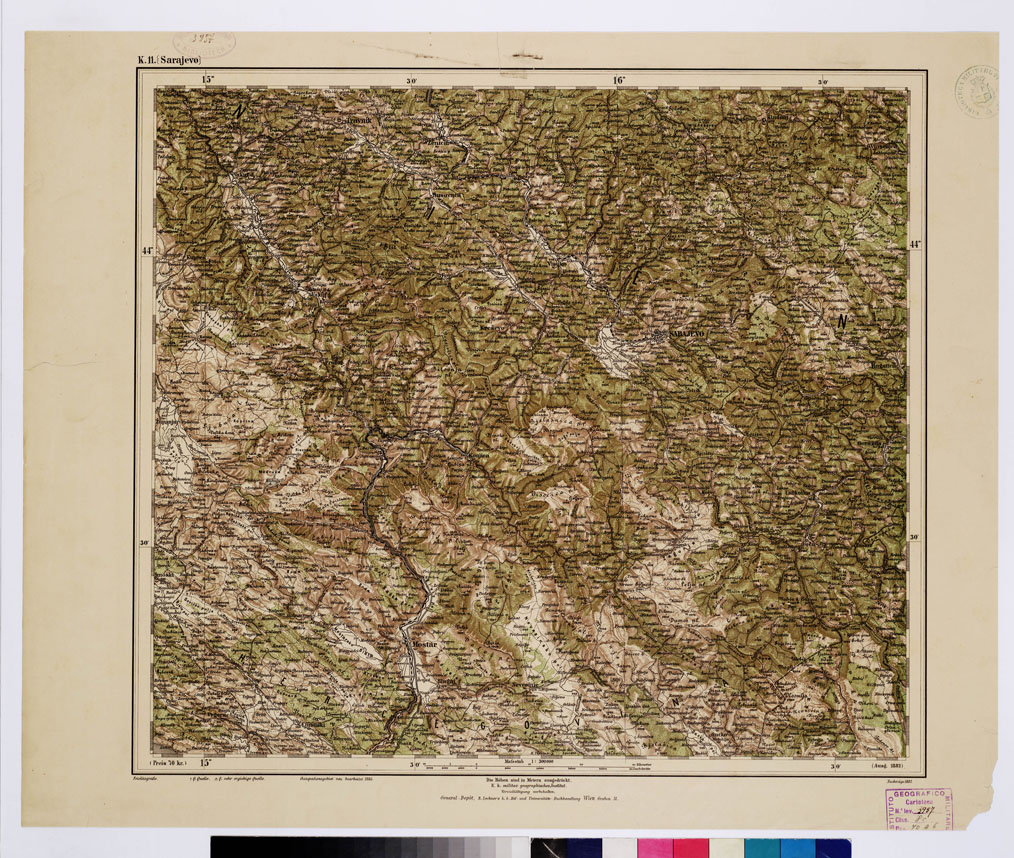 (N:10077) GENERAL KARTE VON CENTRAL EUROPA - K 11 (SARAJEVO) (B0011818) Carte e stampe antiche: riproduzione a colori su carta (formato A1)