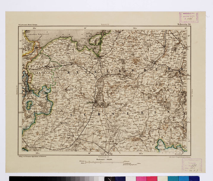 (N:16076) SPECIAL KARTE VON MITTEL EUROPA - SCHWERIN F 34 (B0011934) Carte e stampe antiche: riproduzione a colori su carta (formato A1)