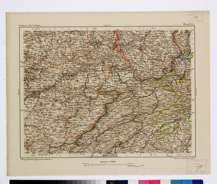 (N:15977) SPECIAL KARTE VON MITTEL EUROPA - BASEL F 154 (B0012046) Carte e stampe antiche: riproduzione a colori su carta (formato A1)
