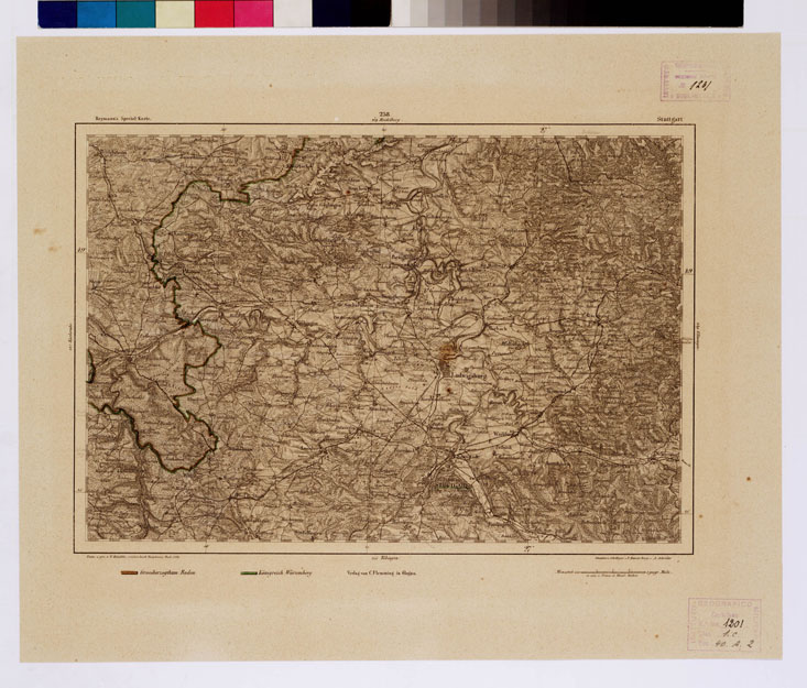 (N:15158) REYMANN'S TOPOGRAPHISCHER SPECIAL KARTE VON MITTEL EUROPA - STUTTGART F 238 (B0012348) Carte e stampe antiche: riproduzione a colori su carta (formato A1)