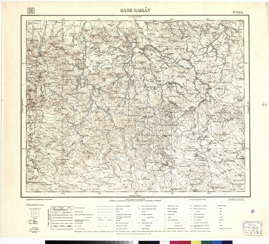 (N:3381) CARTA DELLA LIBIA VARIE EDIZIONI - GASR GARIAN Foglio 1574 (B0012416) Carte e stampe antiche: riproduzione a colori su carta (formato A1)