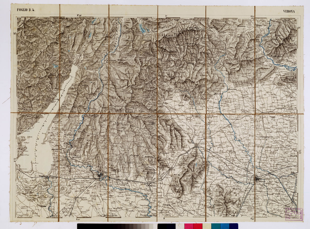 (N:1760) CARTA DEI VERSANTI MERIDIONALI E SETTENTRIONALI DELLE ALPI RETICHE CARNICHE E GIULIE - Foglio B 4 VERONA (B0012472) Carte e stampe antiche: riproduzione a colori su carta (formato A1)