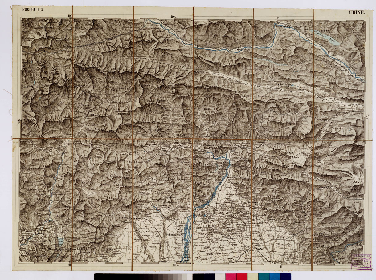 (N:1764) CARTA DEI VERSANTI MERIDIONALI E SETTENTRIONALI DELLE ALPI RETICHE CARNICHE E GIULIE - Foglio C 3 UDINE (B0012476) Carte e stampe antiche: riproduzione a colori su carta (formato A1)