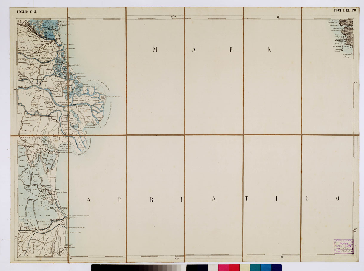(N:1766) CARTA DEI VERSANTI MERIDIONALI E SETTENTRIONALI DELLE ALPI RETICHE CARNICHE - GIULIE - Foglio C 5 FOCI DEL PO' (B0012478) Carte e stampe antiche: riproduzione a colori su carta (formato A1)