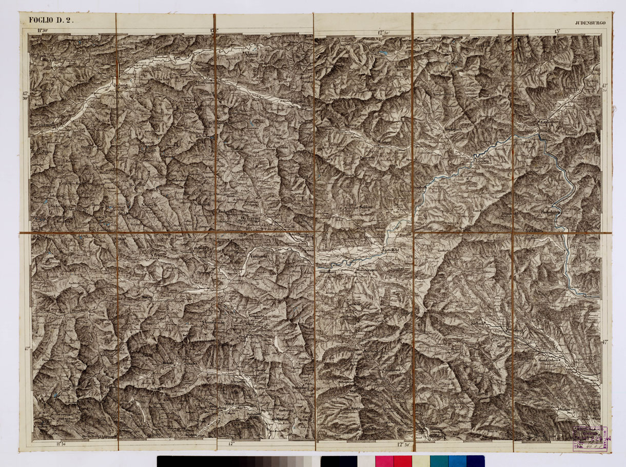 (N:1768) CARTA DEI VERSANTI MERIDIONALI E SETTENTRIONALI DELLE ALPI RETICHE CARNICHE - GIULIE - Foglio D 2 JUDENBURGO (B0012480) Carte e stampe antiche: riproduzione a colori su carta (formato A1)