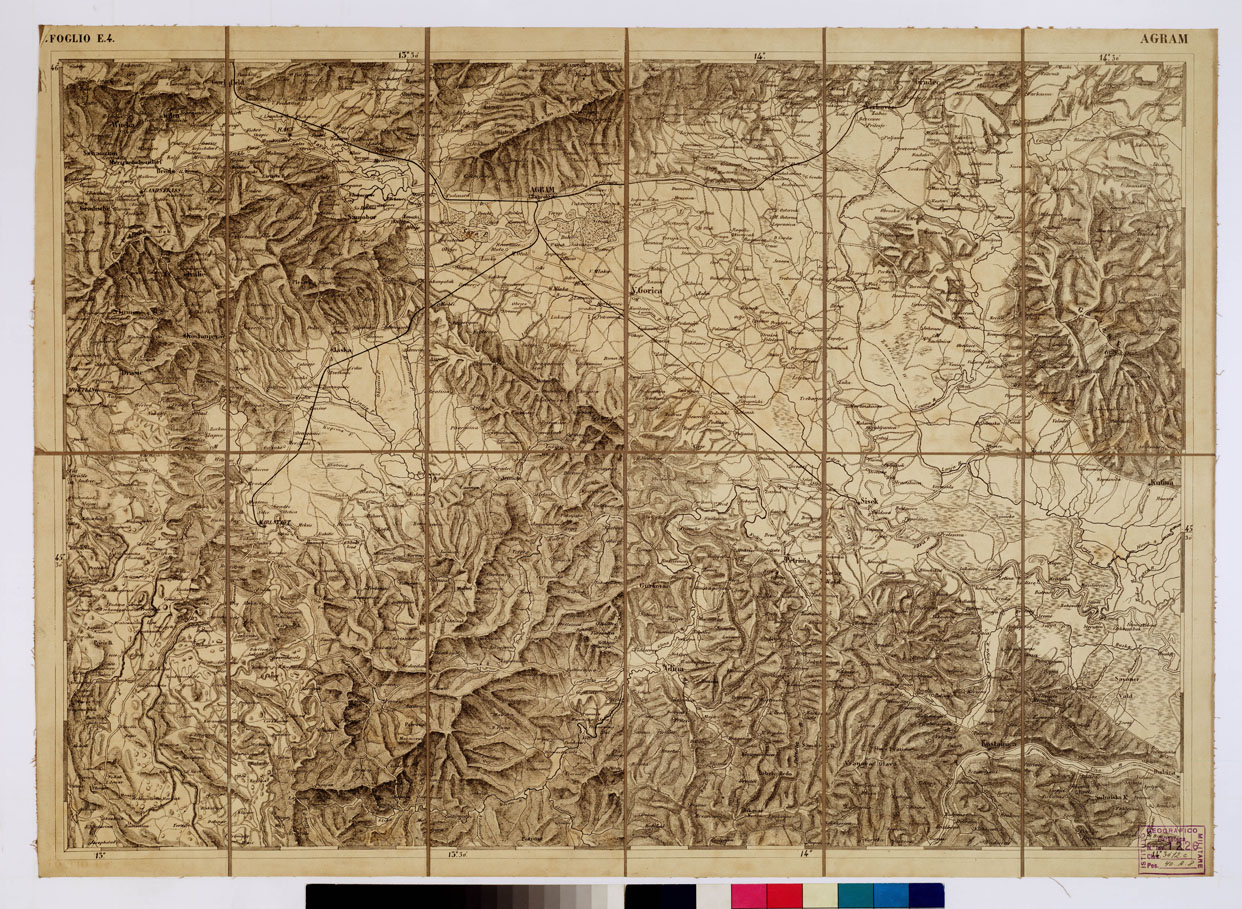 (N:1775) CARTA DEI VERSANTI MERIDIONALI E SETTENTRIONALI DELLE ALPI RETICHE CARNICHE - GIULIE - Foglio E 4 AGRAM (B0012487) Carte e stampe antiche: riproduzione a colori su carta (formato A1)