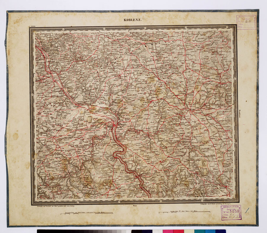 (N:351) ATLAS VON SUDWEST DEUTSCHLAND UND DEN ALPENLAND - FOGLIO 1 - KOBLENZ (B0012492) Carte e stampe antiche: riproduzione a colori su carta (formato A1)