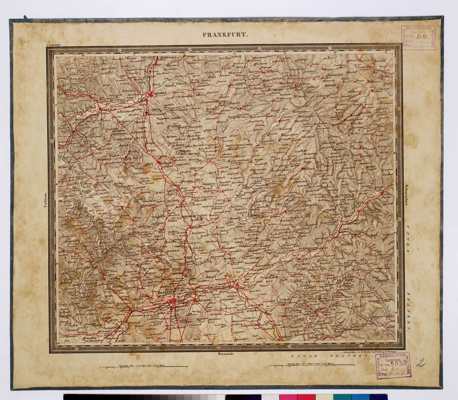 (N:342) ATLAS VON SUDWEST DEUTSCHLAND UND DEN ALPENLAND - FOGLIO 2 - FRANKFURT (B0012493) Carte e stampe antiche: riproduzione a colori su carta (formato A1)