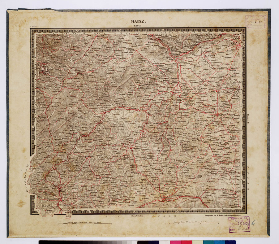 (N:355) ATLAS VON SUDWEST DEUTSCHLAND UND DEN ALPENLAND - FOGLIO 6 - MAINZ (B0012497) Carte e stampe antiche: riproduzione a colori su carta (formato A1)