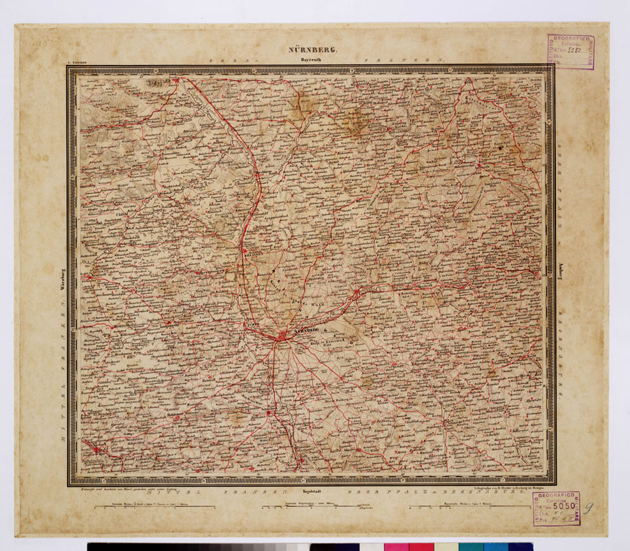 (N:359) ATLAS VON SUDWEST DEUTSCHLAND UND DEN ALPENLAND - FOGLIO 9 - NURNBERG - BAYREUTH (B0012500) Carte e stampe antiche: riproduzione a colori su carta (formato A1)