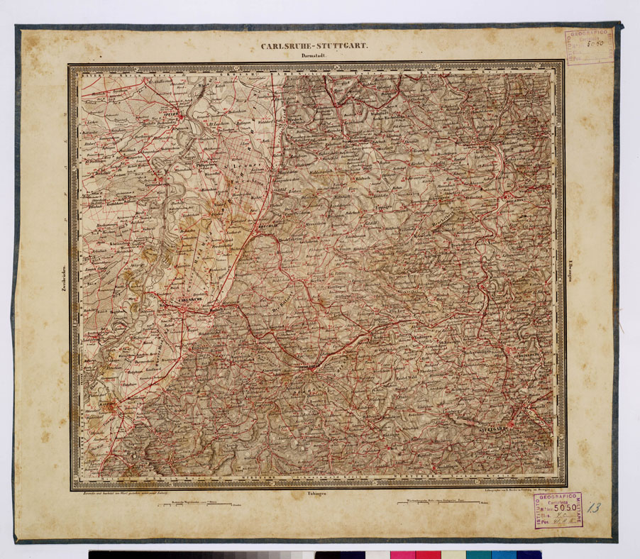(N:336) ATLAS VON SUDWEST DEUTSCHLAND UND DEN ALPENLAND - CARLSRUHE - STUTTGART - DARMSTADT 13 (B0012504) Carte e stampe antiche: riproduzione a colori su carta (formato A1)