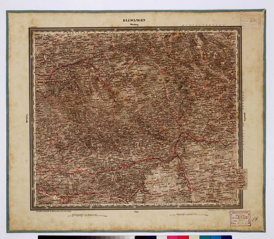(N:341) ATLAS VON SUDWEST DEUTSCHLAND UND DEN ALPENLAND - FOLGIO 14 -ELLWANGEN - WURZBURG (B0012505) Carte e stampe antiche: riproduzione a colori su carta (formato A1)