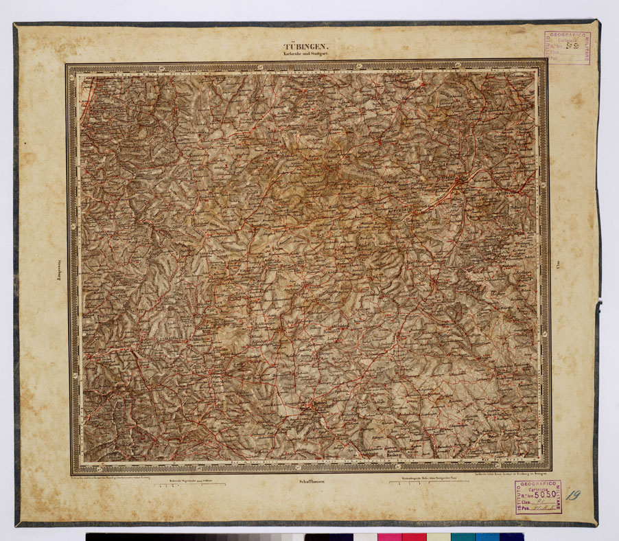 (N:370) ATLAS VON SUDWEST DEUTSCHLAND UND DEN ALPENLAND - FOGLIO 19 - TUBINGEN - KARLSRUHE - UND STUTTGART (B0012510) Carte e stampe antiche: riproduzione a colori su carta (formato A1)