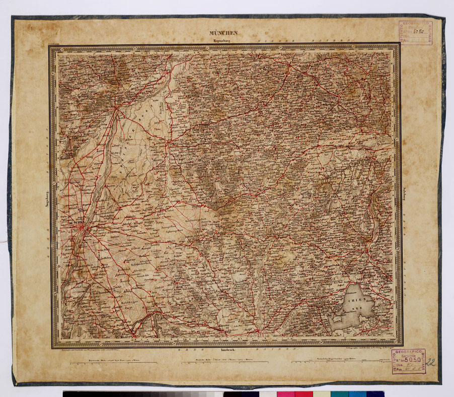 (N:358) ATLAS VON SUDWEST DEUTSCHLAND UND DEN ALPENLAND - FOGLIO 22 - MUNCHEN - REGENSBURG (B0012513) Carte e stampe antiche: riproduzione a colori su carta (formato A1)