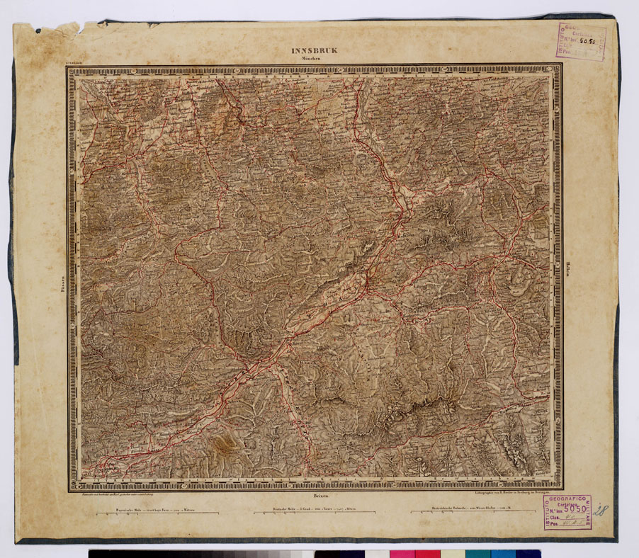 (N:349) ATLAS VON SUDWEST DEUTSCHLAND UND DEN ALPENLAND - INNSBRUK - MUNCHEN 28 (B0012519) Carte e stampe antiche: riproduzione a colori su carta (formato A1)