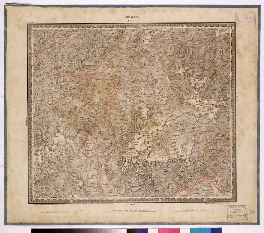 (N:356) ATLAS VON SUDWEST DEUTSCHLAND UND DEN ALPENLAND - MERAN FUSSEN 34 (B0012525) Carte e stampe antiche: riproduzione a colori su carta (formato A1)