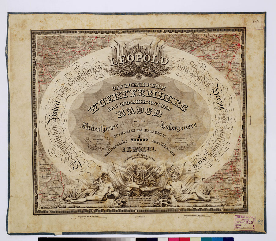 (N:368) ATLAS VON SUDWEST DEUTSCHLAND UND DEN ALPENLAND - TITOLO 42 (B0012533) Carte e stampe antiche: riproduzione a colori su carta (formato A1)